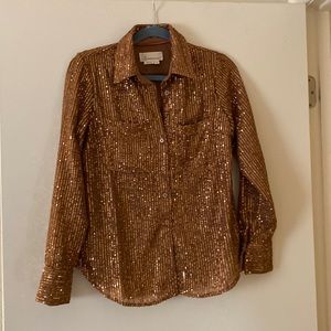 Anthropologie gold sequin button down.